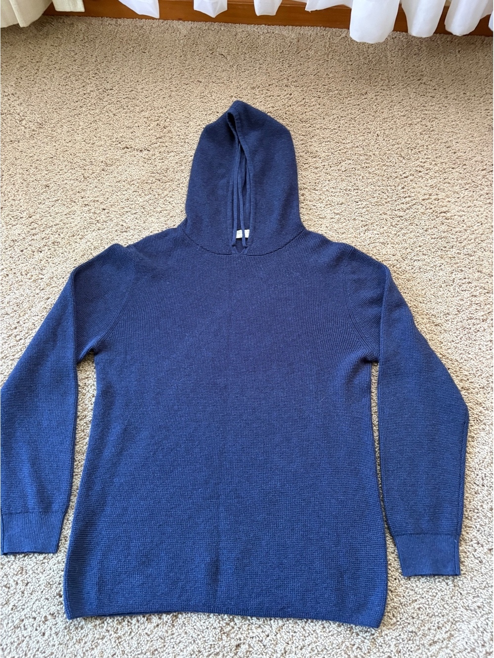 Candy & Caviar Men's Large Blue Wool Cotton Waffle Knit Hooded Pullover Sweater